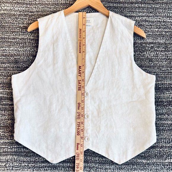 DISSH 100% Linen Sleeveless Vest Size 10 US White Button up Coastal Minimalist - Picture 10 of 11